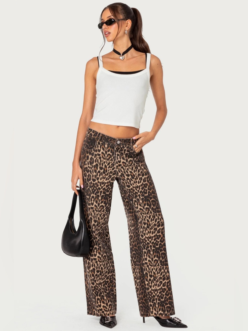 Edikted Leopard Print Wide-Leg Pants - Brown/Black